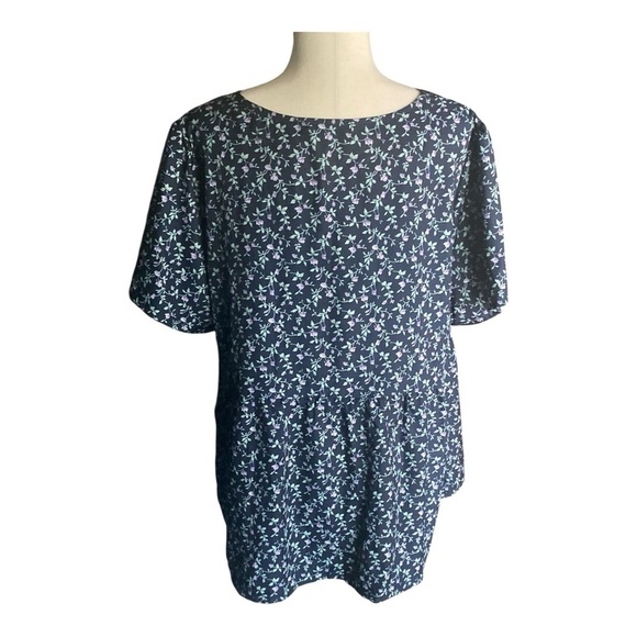 NWT-AGNES ORLINDA-WOMENS SIZE 2X-NAVY BLUE WITH LILAC FLOWERSTOP - Picture 5 of 7